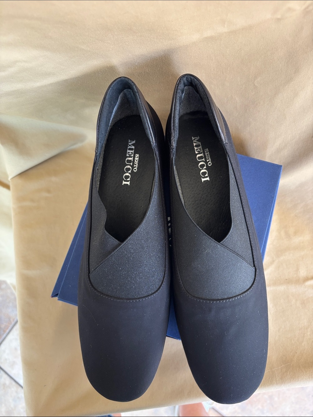 Sesto Meucci Black Slip-On Flats with Elastic Crossover Vamp